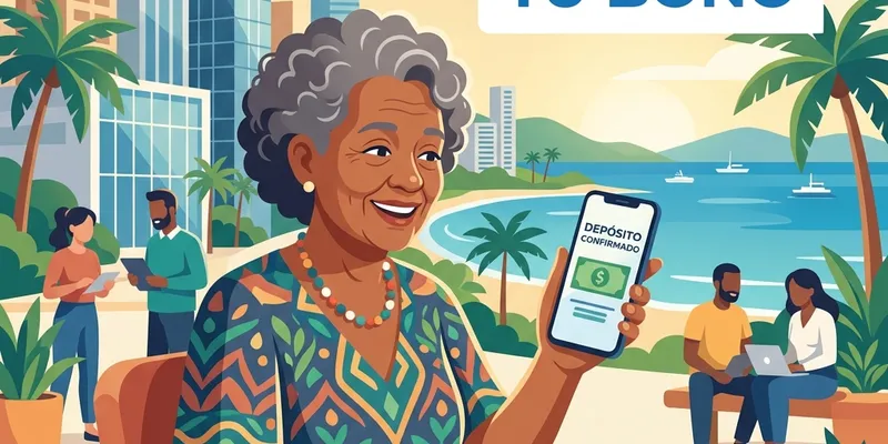 Persona mayor consultando su bono de jubilación en Panamá a través del teléfono móvil o en una oficina bancaria.