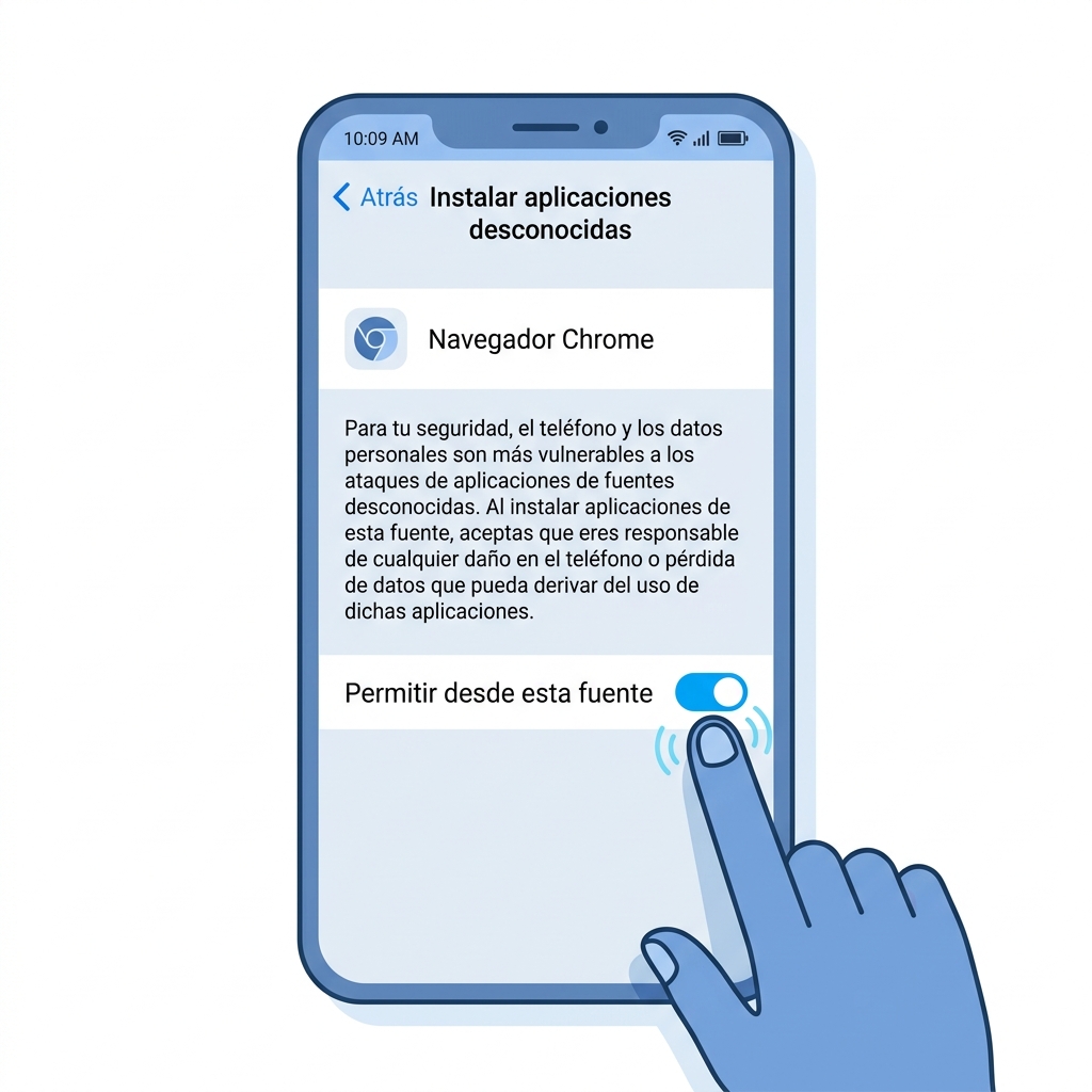 Pantalla de ajustes de Android concediendo el permiso de 'Permitir desde esta fuente' a un navegador
