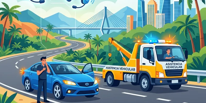 Ilustración que representa asistencia vial durante un accidente de tránsito en Panamá.