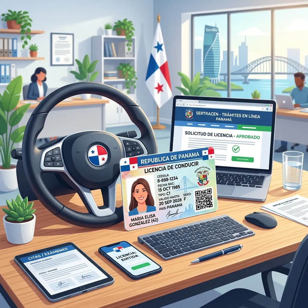Ilustración conceptual de una licencia de conducir e identificación panameña